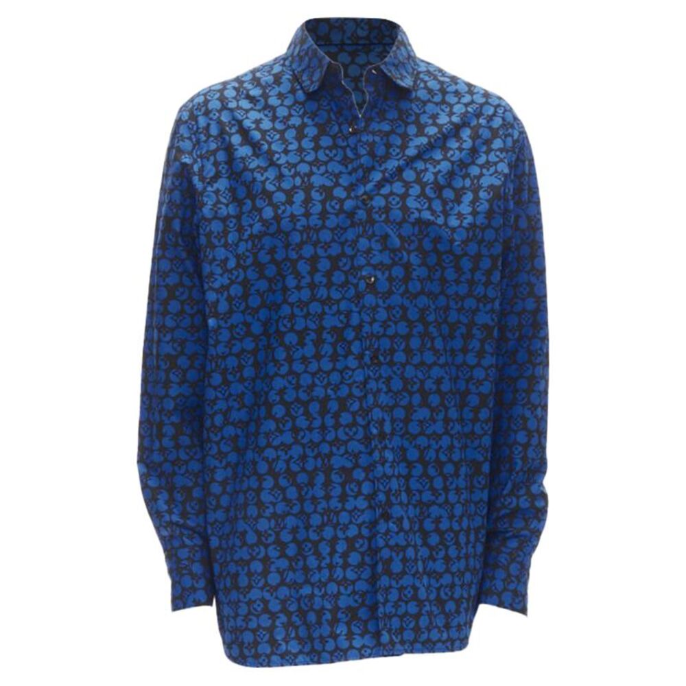 LOUIS VUITTON Virgil Abloh black blue polka dot LV monogram oversized shirt L